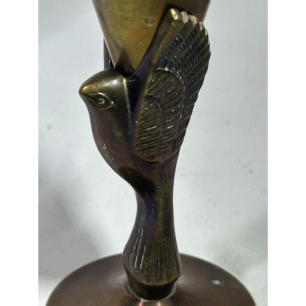 Vintage Brass Bird Phoenix Cup Goblet Wine MCM Mid Century 8